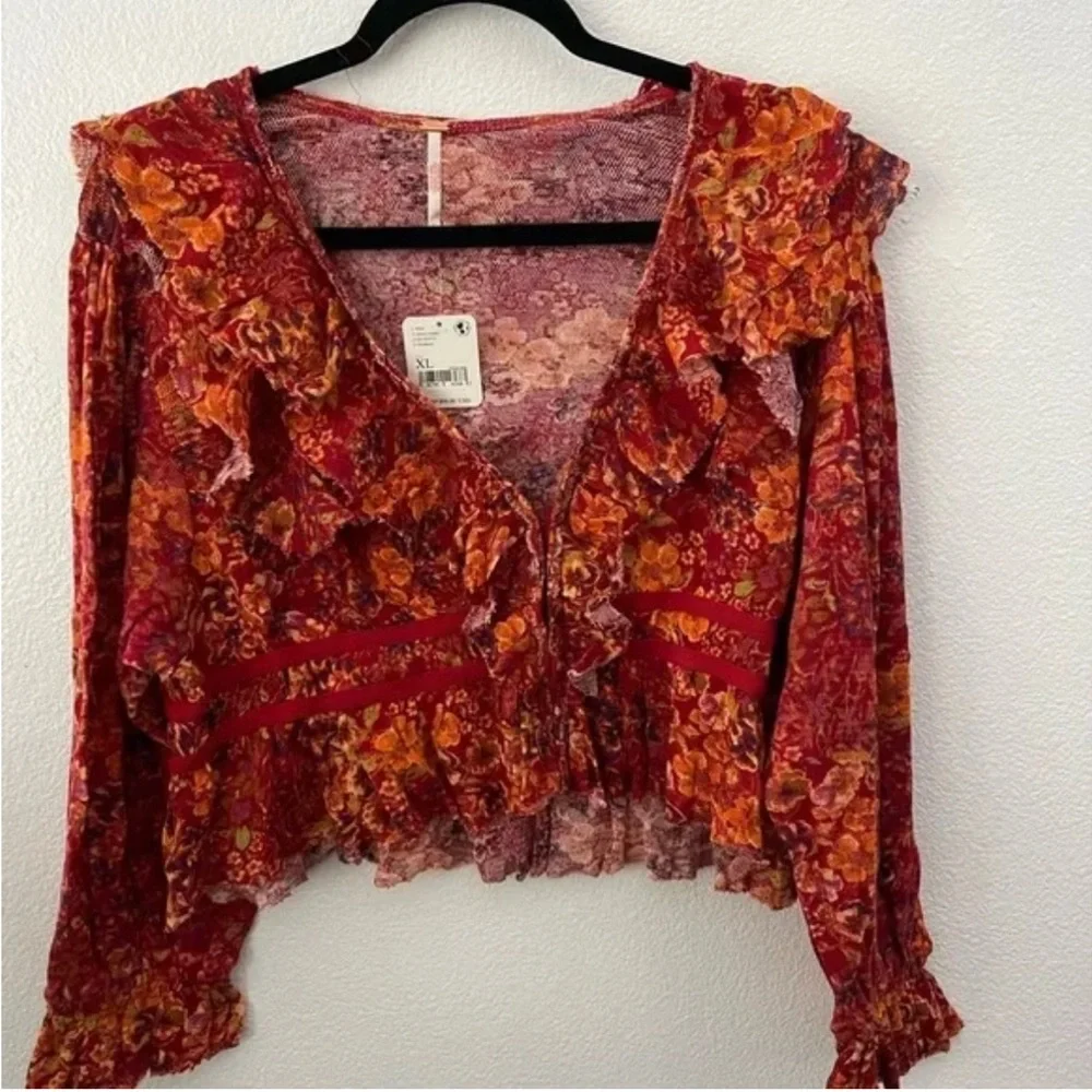 Free People Rudi Cropped Top Blouse  NEW NWT Boho Floral - Picture 4 of 6